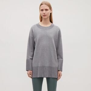 COS Oversized Merino-Cotton Jumper Long Sleeve Heather Grey Sweater, Size Large